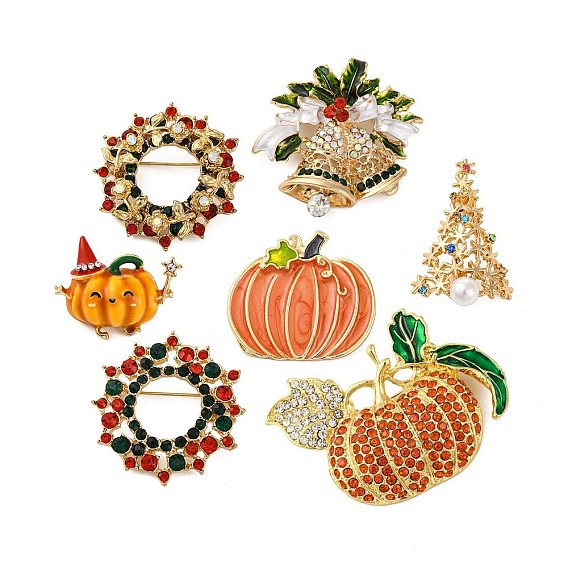 Броши из сплава со стразами, рождественские эмалевые булавки