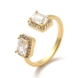 Cubic Zirconia Rectangle Open Cuff Ring, Real 18K Gold Plated Brass Jewelry for Women