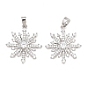 Christmas Brass Micro Pave Clear Cubic Zirconia Pendants, Snowflake Charms