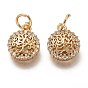 Brass Micro Pave Clear Cubic Zirconia Charms, Long-Lasting Plated, with Jump Ring, Flat Round with Tree of Life