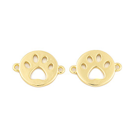 Rack Plating Brass Connector Charms, Flat Round with Hollow Paw Print Links, Cadmium Free & Lead Free, Long-Lasting Plated