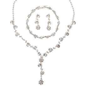 1 комплект из ожерелья-лариата со стразами, браслета-цепочки и серег-гвоздиков, комплект украшений из латуни на свадьбу