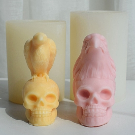 Moules de décoration en silicone de qualité alimentaire, crâne d'halloween avec corbeau/aigle, moules de résine, outils de moule d'artisanat en argile