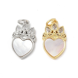 Подвески из латуни с натуральными белыми ракушками, подвески в виде короны в форме сердца с соединительными кольцами, долговечный, без свинца и без кадмия, стойки покрытие