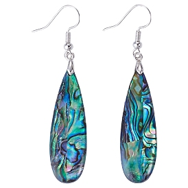 1 Pair Rack Plating Brass Natural Paua Shell Dangle Earrings, Teardrop