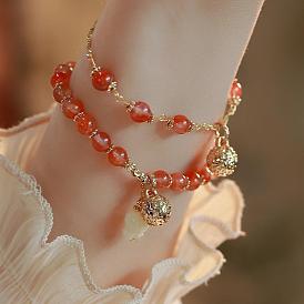 Fashionable Red Bell Pendant Double-layer Beaded Bracelet - Creative Women's Bell Bracelet