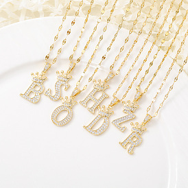 Латунные микропаве прозрачные кубические цирконии корона инициал кулон ожерелья, реальный 18 k позолоченный