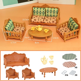 Пластиковые наборы миниатюрных украшений для дивана, стола и чайника, аксессуары для домашнего кукольного домика с микро-ландшафтом