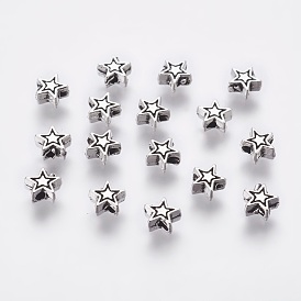 Perles en alliage de style tibétain, sans cadmium et sans plomb, étoiles, 6x6x3mm, Trou: 1mm