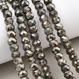 Нити из бусин из натурального золотого пирита/золотого пирита, рондель, граненые