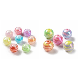 AB Color Plated Acrylic Beads, Round with Stripe