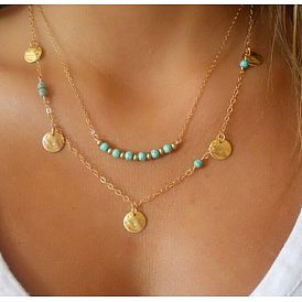 Boho Double Layer Turquoise Collarbone Necklace with Sparkling Accents