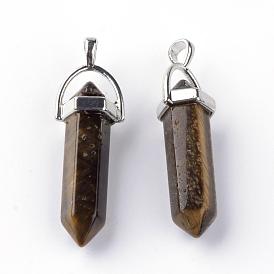 Natural Gemstone Double Terminated Pointed Pendants, with Platinum Tone Alloy Findings, Bullet