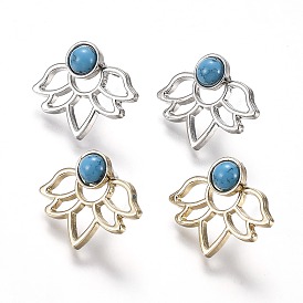 Alloy Stud Earrings, Front Back Stud Earrings, with Resin and Ear Nuts, Flower