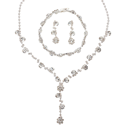 1 комплект из ожерелья-лариата со стразами, браслета-цепочки и серег-гвоздиков, комплект украшений из латуни на свадьбу