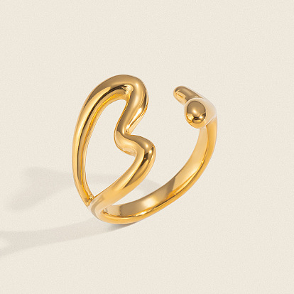 304 Stainless Steel Cuff Open Rings for Women, Heart