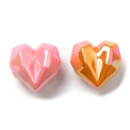 UV Plating Acrylic Beads, Iridescent, Faceted, Heart