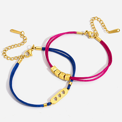 304 Bracelet en polyester à maillons en acier inoxydable 2 pour femmes, or