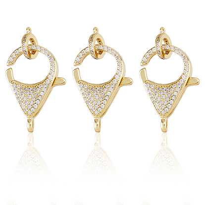 3шт. латунная застежка-карабин с микропаве из прозрачного кубического циркония, долговечный