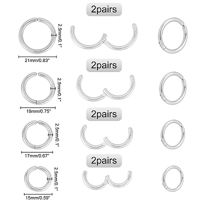 UNICRAFTALE 8 Pairs 4 Styles 304 Stainless Steel Clip-on Earrings, Hypoallergenic Earrings, Ring