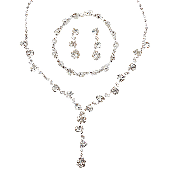 1 комплект из ожерелья-лариата со стразами, браслета-цепочки и серег-гвоздиков, комплект украшений из латуни на свадьбу