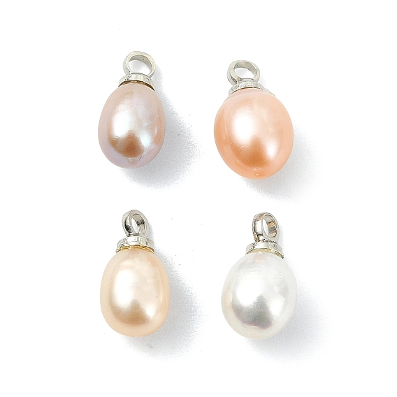 Подвески из натурального пресноводного жемчуга, рисовые амулеты с латунными креплениями, разноцветные