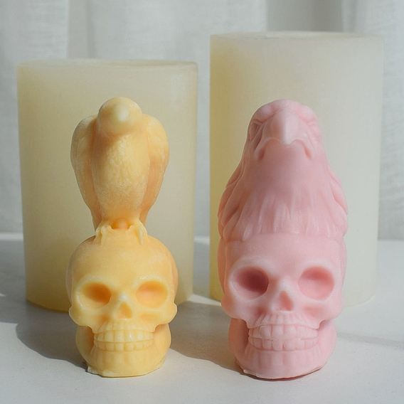 Halloween-Totenkopf mit Rabe/Adler, lebensmittelechtes Silikon, Display-Dekorationsformen, Gießformen aus Harz, Ton Handwerk Werkzeug