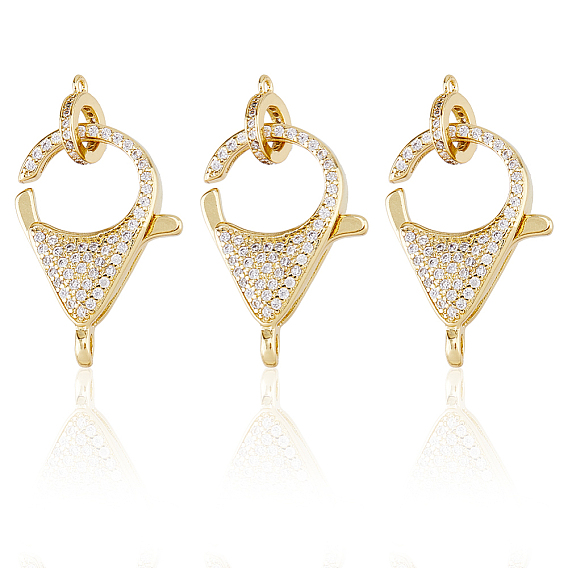 3шт. латунная застежка-карабин с микропаве из прозрачного кубического циркония, долговечный