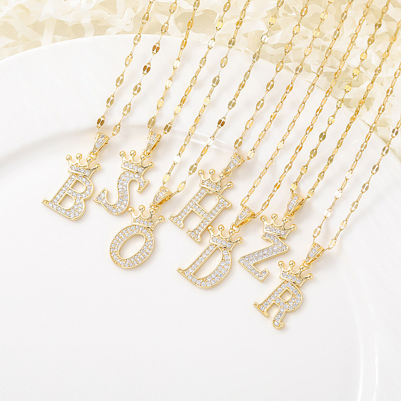 Латунные микропаве прозрачные кубические цирконии корона инициал кулон ожерелья, реальный 18 k позолоченный