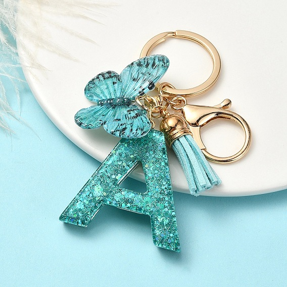 Брелок с кисточкой из смолы, акрила и искусственной замши, с застежкой из сплава и железными кольцами