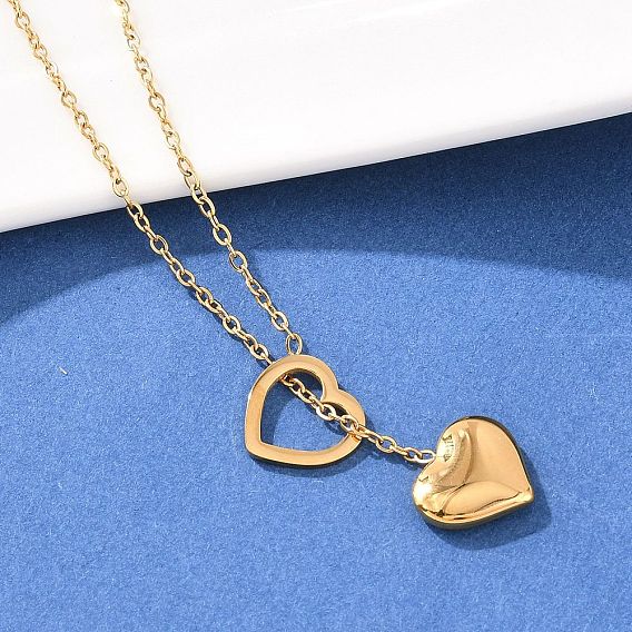 304 Женские ожерелья-лариаты с подвеской в форме сердца из нержавеющей стали, ионное покрытие (ip)