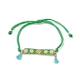 Handmade Japanese Seed Rectangle with Flower Link Braided Bead Bracelet, Tassel Charm Bracelet for Women