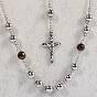 304 Stainless Steel Rosary Bead Necklaces, with Tiger Eye Beads and Lobster Clasps