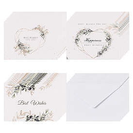 CRASPIRE 30Pcs 3 Style Rectangle Paper Cards, with Word Best Wishes & Leaf Pattern, 30Pcs Paper Envelopes