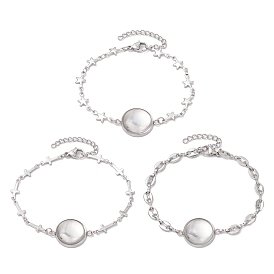 3 pcs 3 styles bracelet en acier inoxydable étoile, ovale et bracelet à maillons croisés avec plateau