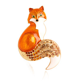 Zinc Alloy Enamel Brooch with Rhinestone, Fox