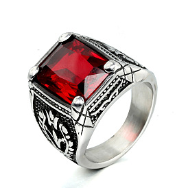 316Мужские винтажные резные кольца из нержавеющей стали с кубическим цирконием, квадратный, готические кольца, антикварное серебро/антикварное золото/черный