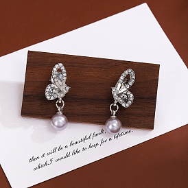 Alloy with Rhinestone Stud Earrings for Women, Butterfly