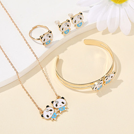 Комплекты из серег-гвоздиков и подвесок из сплава панда, эмали и стразов, браслетов-манжет и колец для женщин