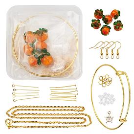 Persimmon Bumpy Earrings Bangle Necklace Making Kits, Including Lampwork & ABS Plastic Beads, Alloy Cubic Zirconia Charms, Iron Expandable Bangle & Cable Chain Necklace & Earrings Findings