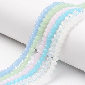  Glass Beads Strands, Imitation Jade, Faceted, Rondelle