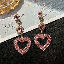 Exaggerated trendy personality splicing love earrings female niche super flash full of zircon inlaid long earrings earrings
