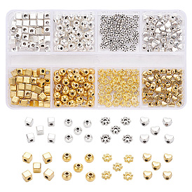 400Pcs 4 Style Tibetan Style Alloy Beads Set, Cube & Heart & Round & Flower