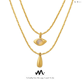 Retro elegant high-end double-plated 18K real gold opal water drop pendant necklace jewelry
