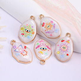 Подвески из эмали и сплава, золотые, овал с подвеской в виде солнца/глаза/звезды Давида