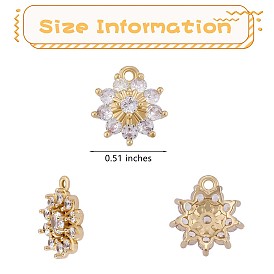 6 Pieces Flower Clear Cubic Zirconia Charm Pendant Brass Flower Charm Long-Lasting Plated Pendant for Jewelry Necklace Bracelet Earring Making Crafts