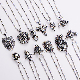 Gothic 316 Surgical Stainless Steel Pendant Box Chain Necklaces for Men, Silver Color Plated