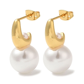 Rack Plating Brass with ABS Plastic Pearl Stud Earrings for Women, Cadmium Free & Lead Free, Long-Lasting Plated, Round