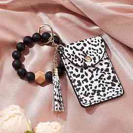 Брелок для ключей из искусственной кожи, с силиконовыми бусинами и фурнитурой из сплава для брелока