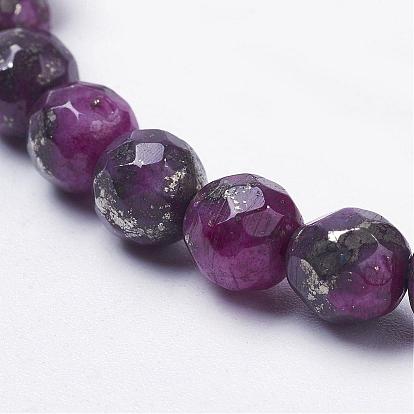 Natural Silver Leaf Jasper Beads Strands, Dyed, Round, Faceted